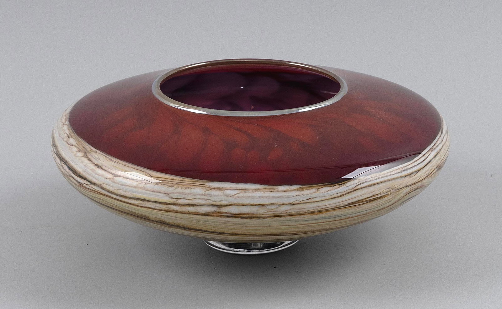 CONTEMPORARY ART GLASS BOWL Dated 2008 Height 5". Diameter 11". (1 of 5)
