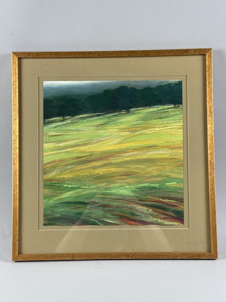 AMERICAN SCHOOL (20th Century,), Fields of green., Pastel, 12.5" x 12.5". Framed 18" x 18". (1 of 2)