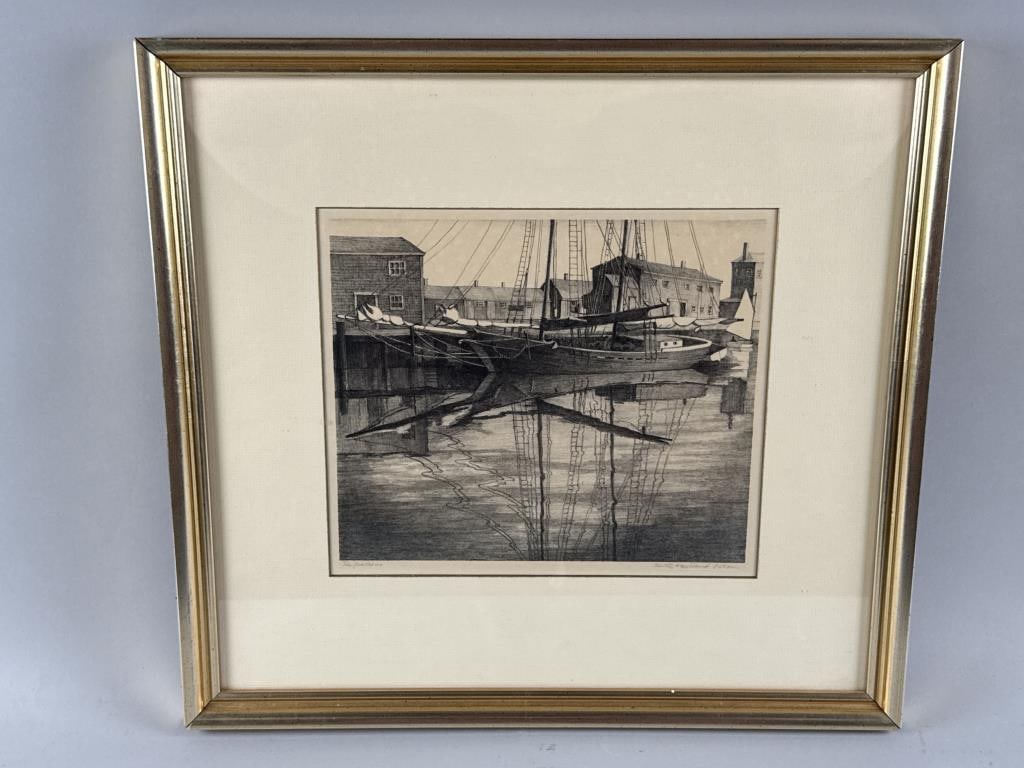 RUTH HAVILAND SUTTON (Massachusetts, 1898-1960), "Reflections"., Lithograph, 8.5" x 10". Framed (1 of 2)