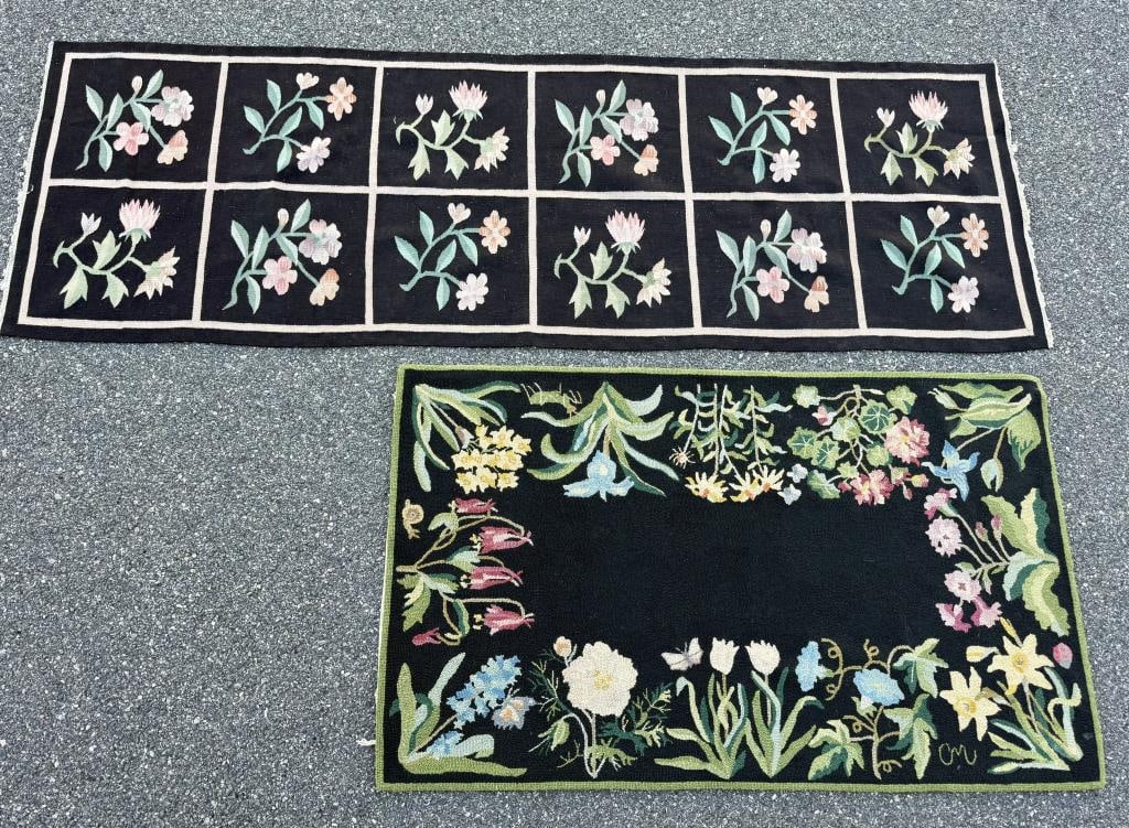 TWO HOOKED RUGS, ONE BY CLAIRE MURRAY Contemporary 36.5" x 59.25" and 32" x 95". (1 of 3)