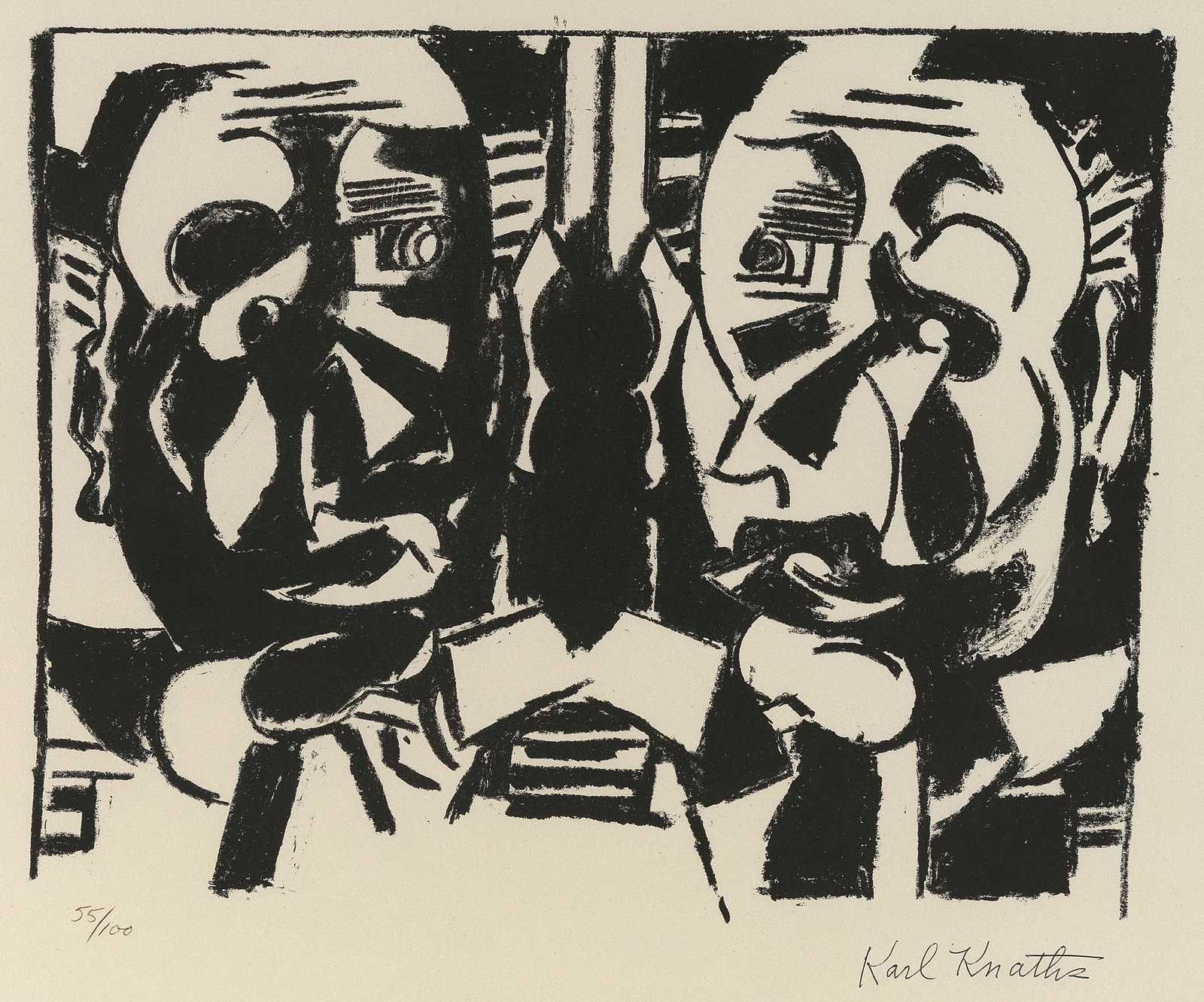 KARL (OTTO KARL) KNATHS (Massachusetts/Wisconsin, 1891-1971), Double self-portrait., Lithograph, (1 of 3)
