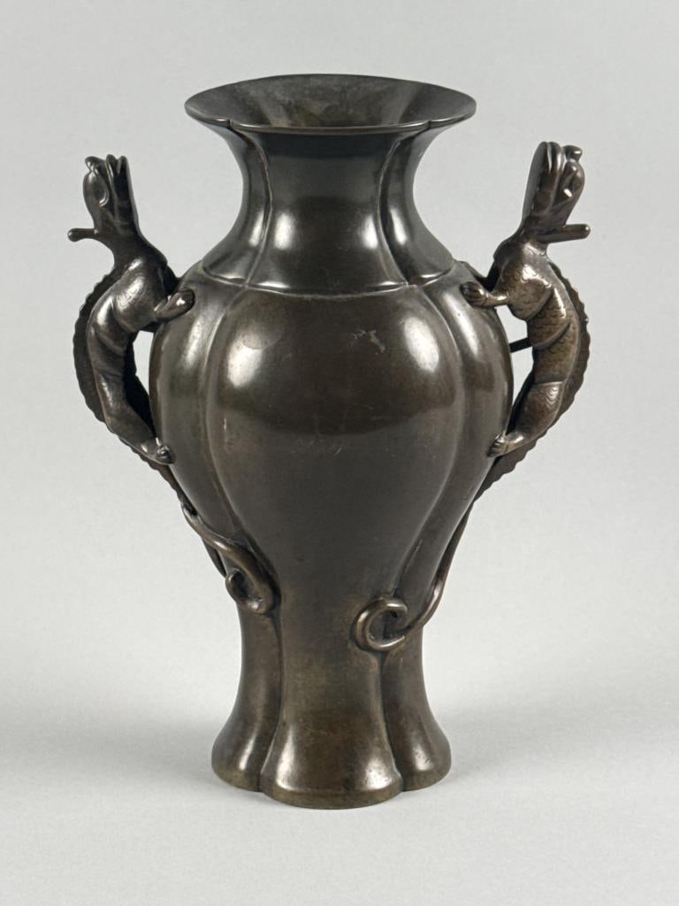 JAPANESE BRONZE VASE Meiji Period Height 10". (1 of 6)