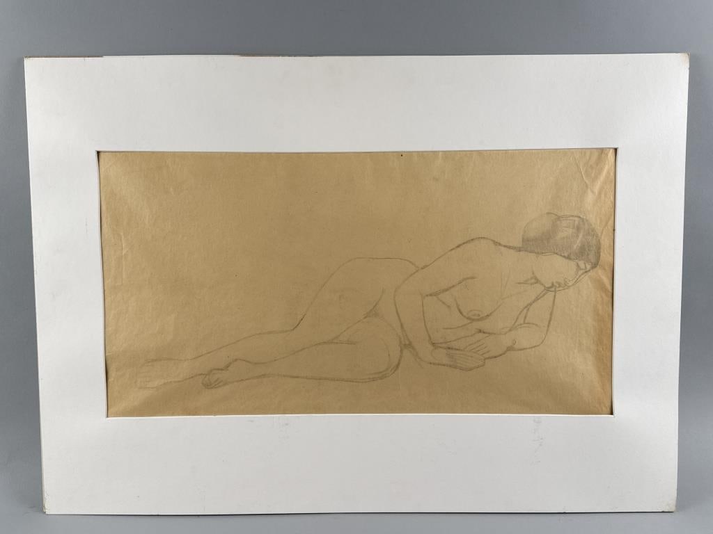 MAURICE STERNE (New York/California/Massachusetts, 1878-1957), Female nude., Graphite on thin smooth: MAURICE STERNE New York/California/Massachusetts, 1878-1957 Female nude. Unsigned. Graphite on thin smooth paper, 18" x 26.75". Matted 20.5" x 29". Provenance: The President's House, Sterling College,