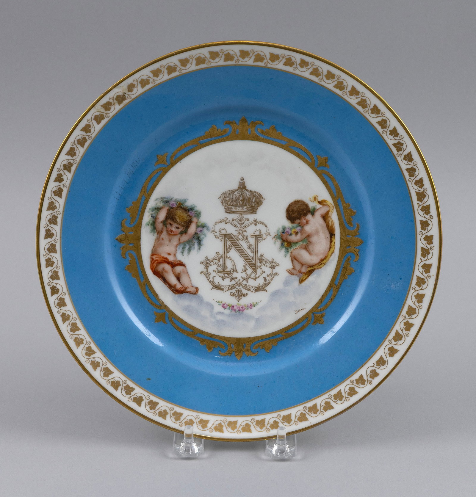 SEVRES-TYPE LOUIS PHILIPPE CHATEAU DES TUILERIES BLUE CELESTE PORCELAIN PLATE France, Late 19th (1 of 3)