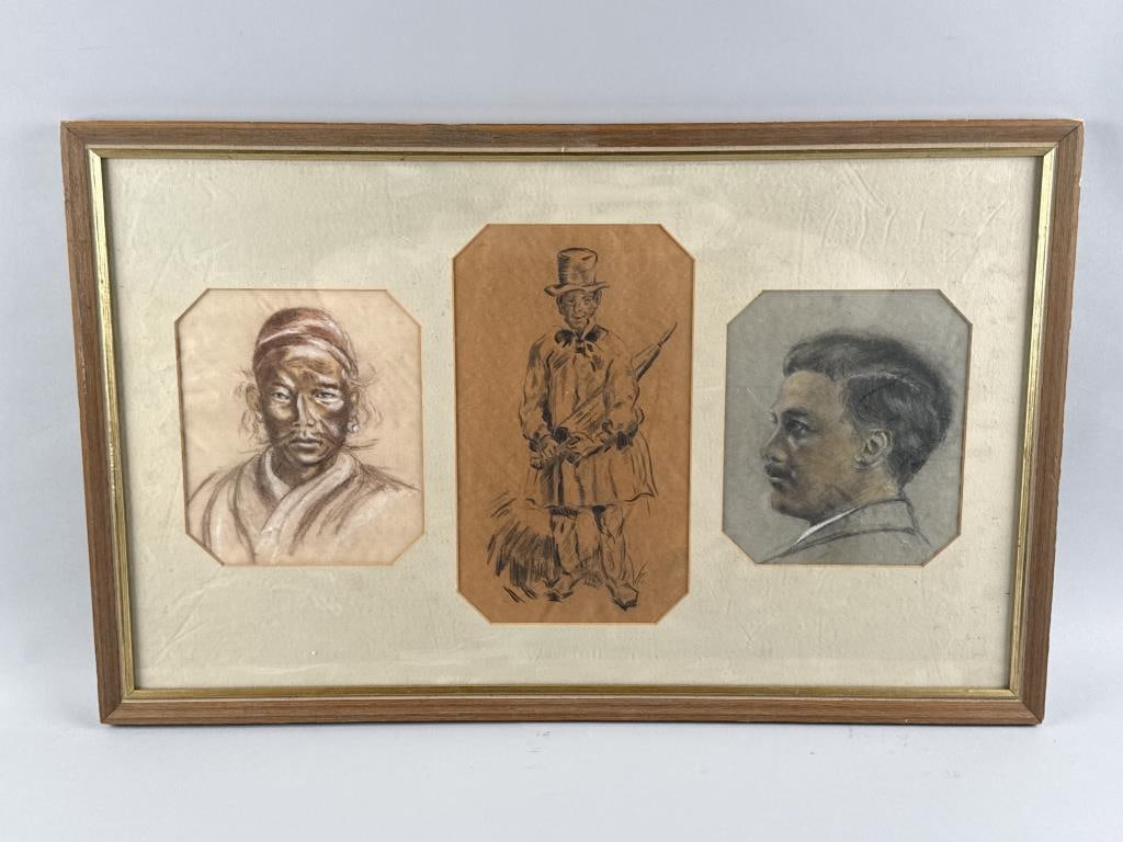 AMERICAN SCHOOL (Late 19th Century,), Three charcoal portraits., Framed 18" x 21". (1 of 2)