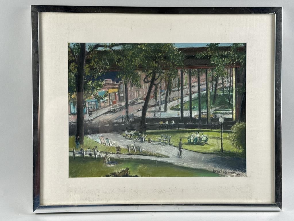 DANIEL HAUBEN (New York, 1956-), New York City park scene., Pastel on paper, 14" x 19". Framed 21.5" (1 of 2)