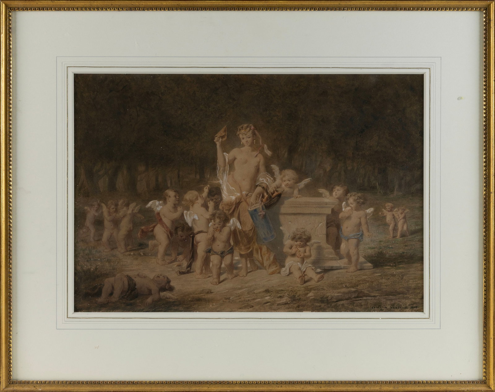 CELESTIN FRANCOIS NANTEUIL (France, 1813-1873), Ceres with putti., Mixed media on heavy wove paper, (1 of 5)