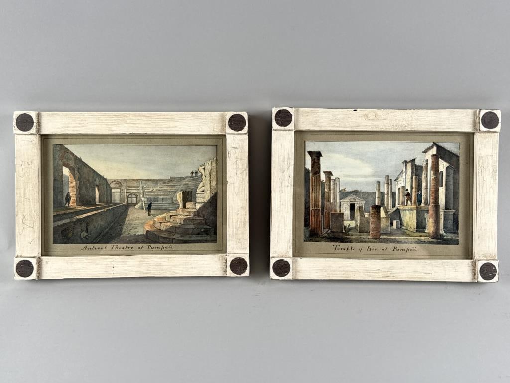 ATTRIBUTED TO GIACINTO GIGANTE (Italy, 1806-1876), Two architectural views:, Colored engravings, 7" (1 of 2)