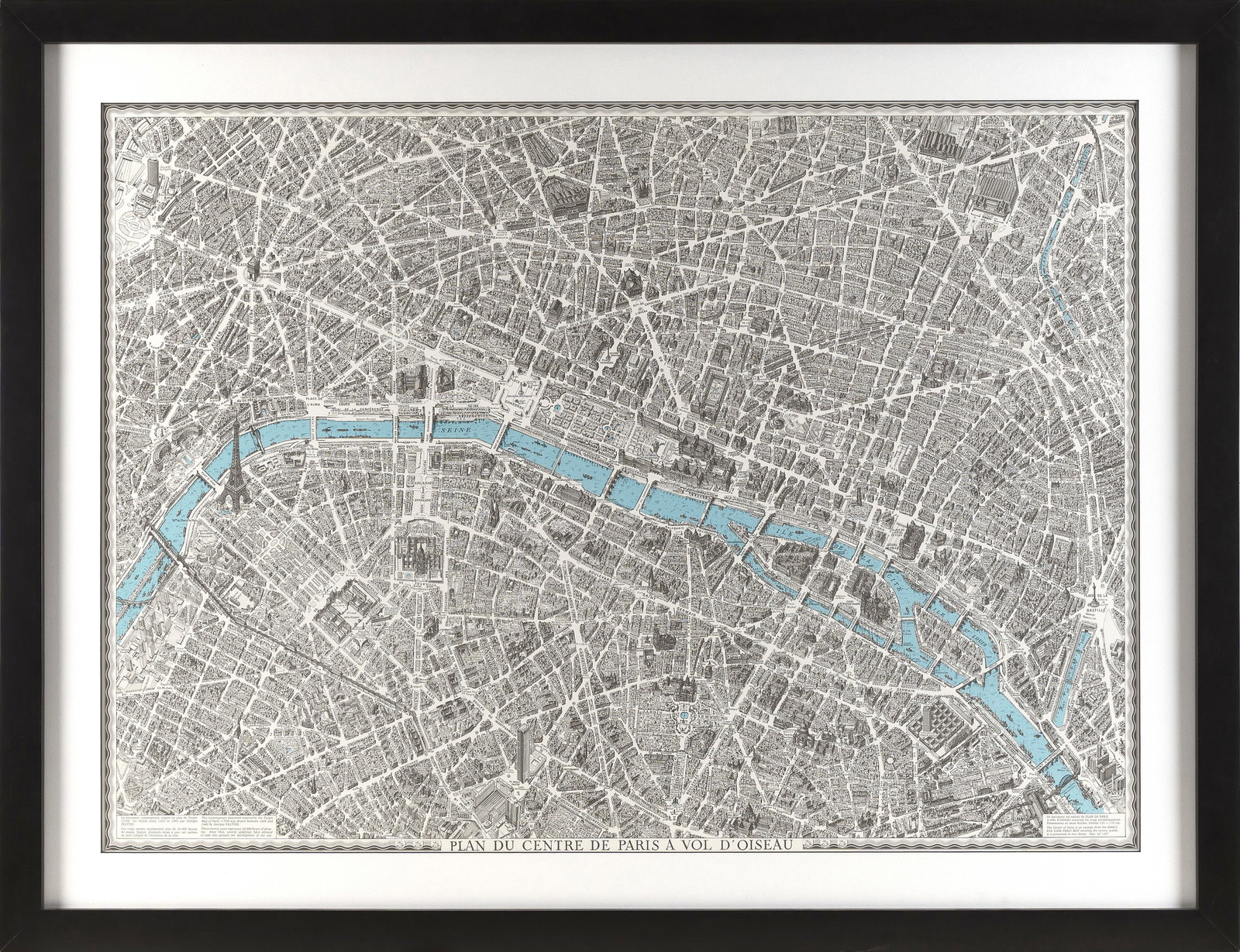 BIRD'S-EYE MAP OF THE CENTER OF PARIS BY PELTIER & CHARDON Late 20th Century Lithograph, 26.5" x 37" (1 of 2)