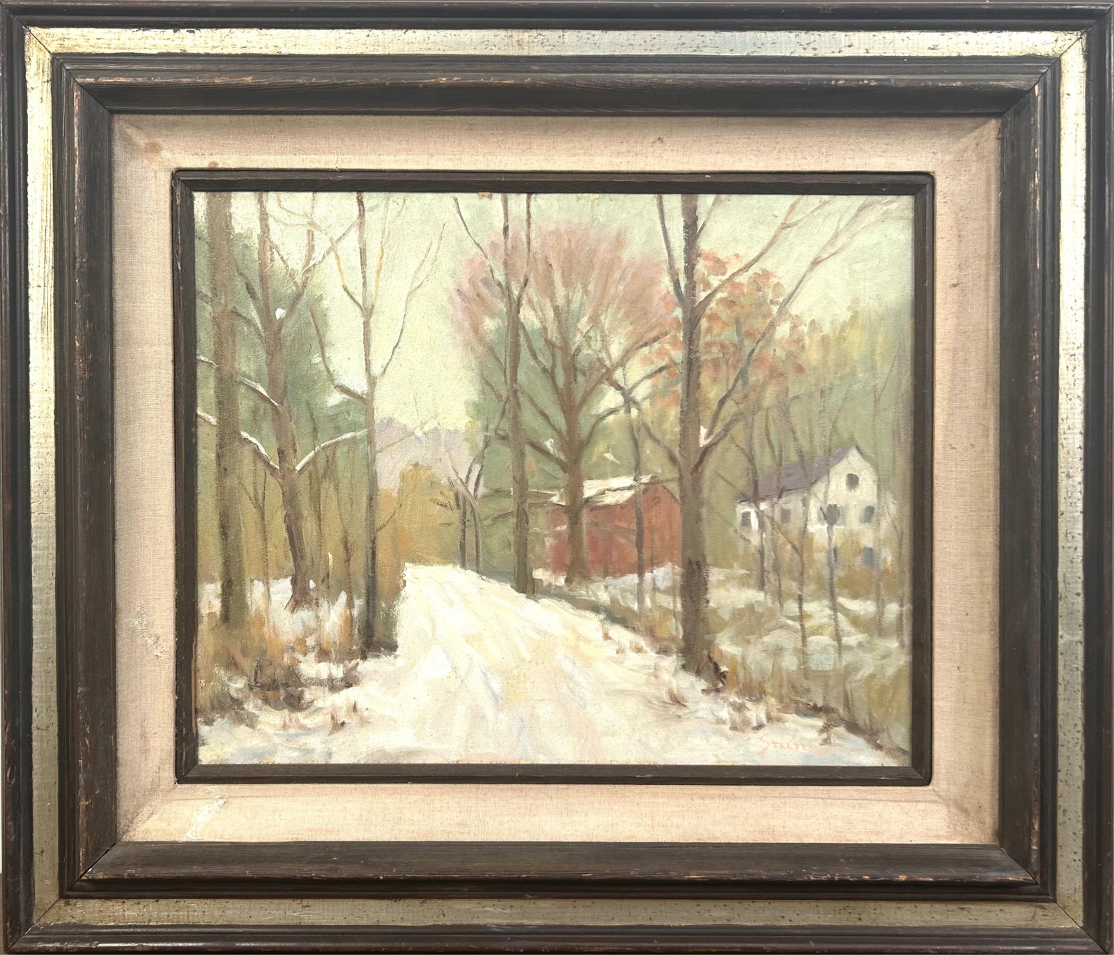 RICHARD STALTER (Connecticut/New York, 1934-), Snow-covered road., Oil on canvas, 16" x 20". Framed (1 of 3)