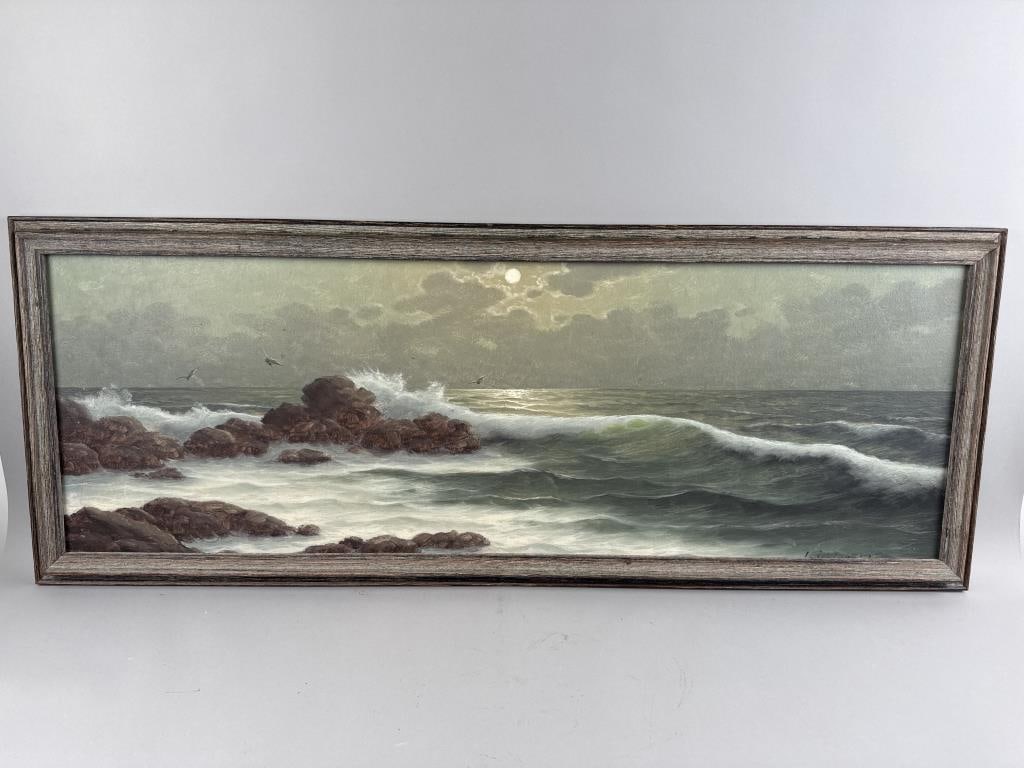 CORNELIUS SCHIPPER (America, 20th Century), Seascape., Oil on canvas, 15" x 44". Framed 18" x 47".: CORNELIUS SCHIPPER America, 20th Century Seascape. Signed lower right. Oil on canvas, 15" x 44". Framed 18" x 47".