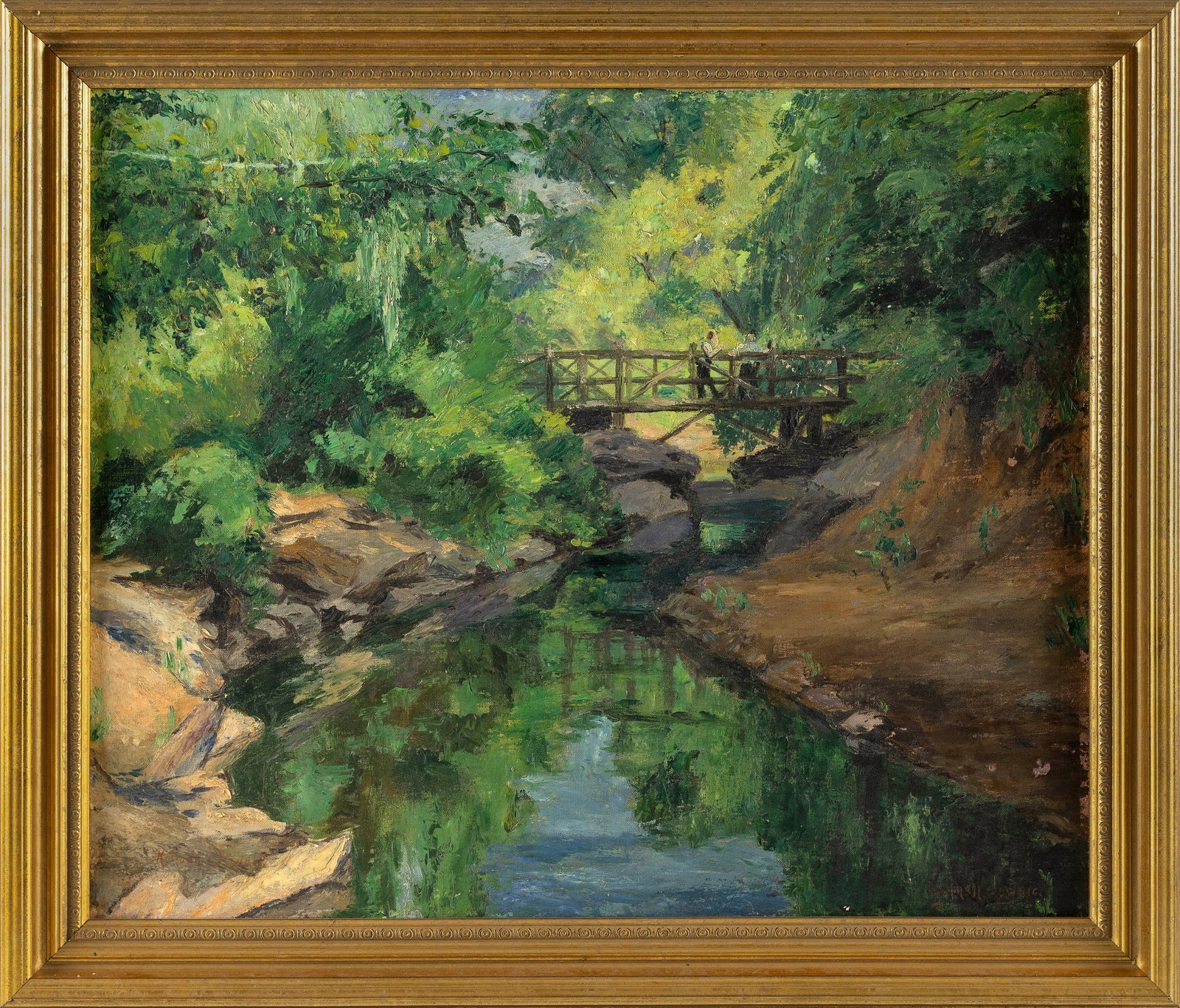KALMAN OSWALD (New York/Massachusetts/Hungary, 1888-1975), Summer landscape with a footbridge over a (1 of 2)