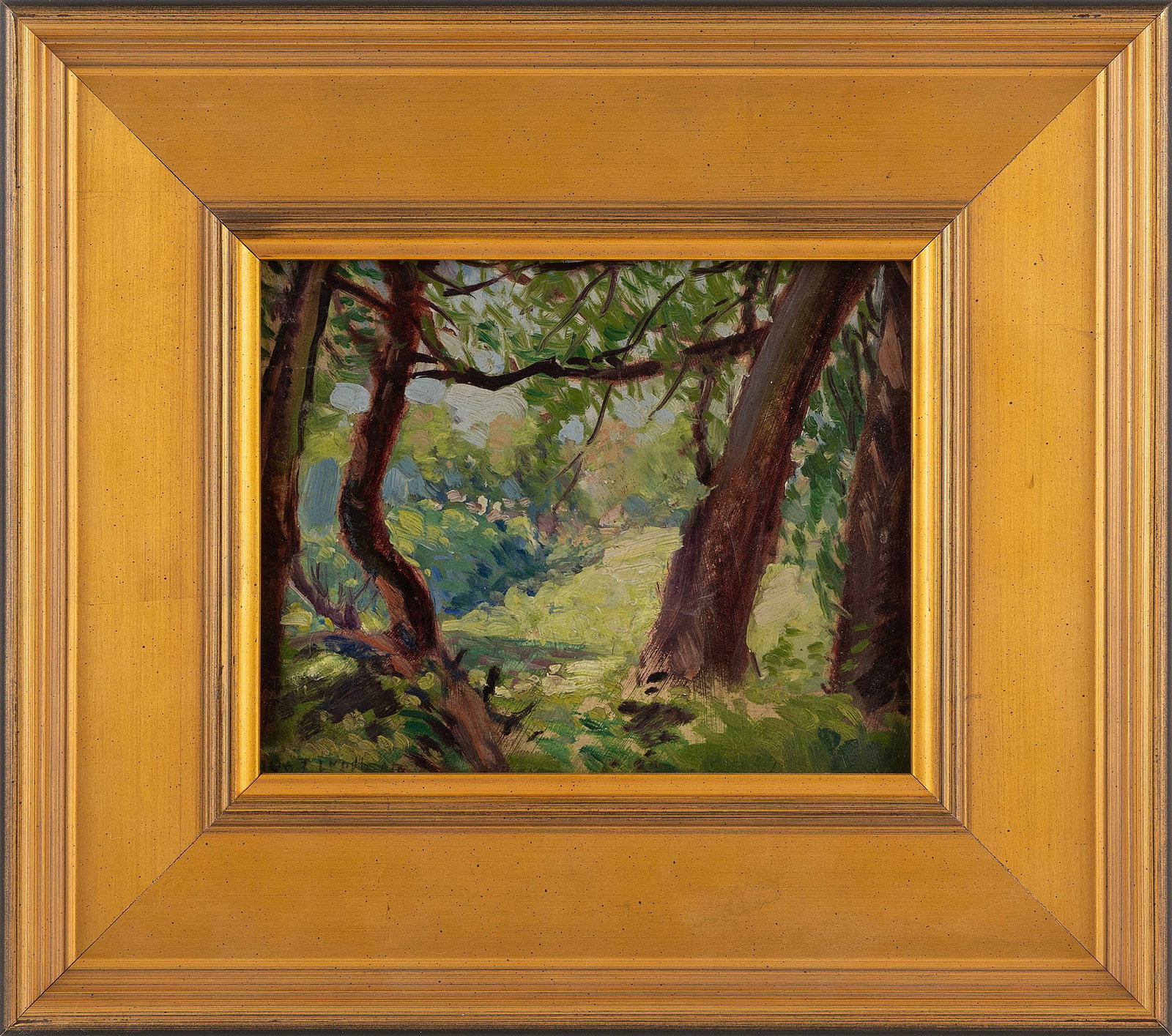 AUGUST FREDERICK LUNDBERG (Ohio, 1878-1928), Summer landscape., Oil on panel, 7.5" x 9.5". Framed (1 of 2)