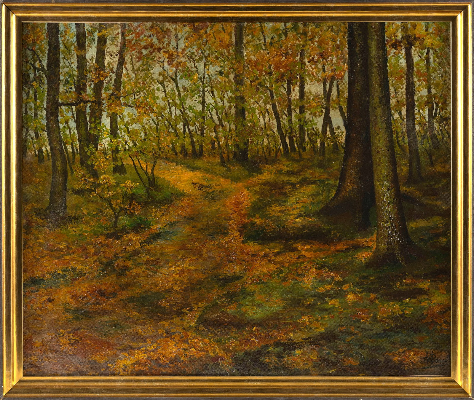 AUGUST PARROT (New York, 1884-1965), Forest in autumn., Oil on canvas, 24.5" x 29.5". Framed 27" x (1 of 2)