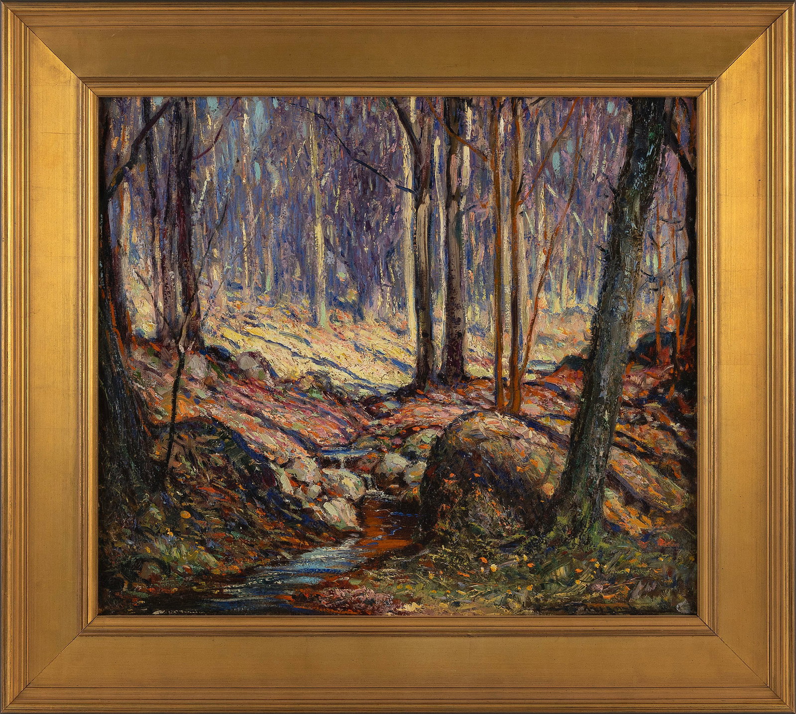 FREDERICK MORTIMER LAMB (Massachusetts, 1861-1936), Brightly colored landscape., Oil on board, 19" x: FREDERICK MORTIMER LAMB Massachusetts, 1861-1936 Brightly colored landscape. Signed lower right "F.M. Lamb". Oil on board, 19" x 22". Framed 25" x 28".