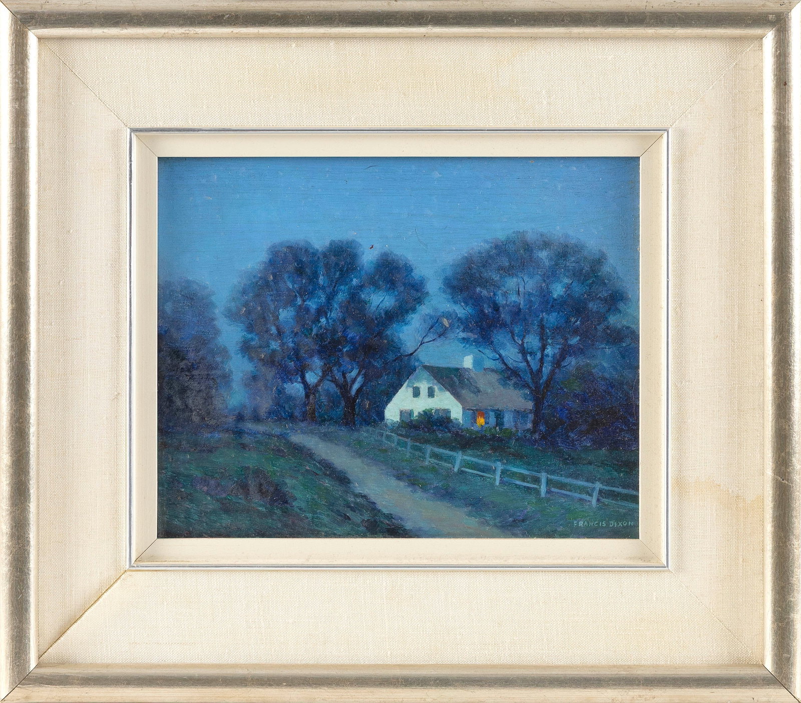 FRANCIS STILLWELL DIXON (New York/Califonia, 1879-1967), Nocturnal farmhouse., Oil on masonite, 8" x (1 of 1)