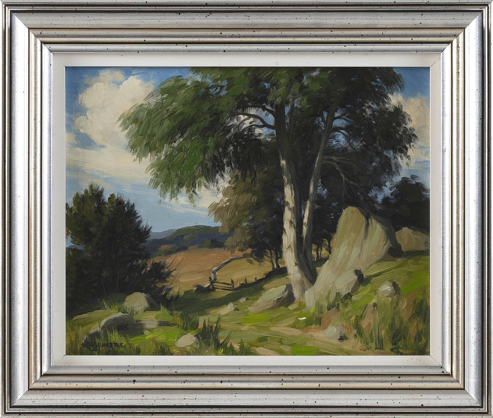 GEORGE MATTHEW BRUESTLE (New York/Connecticut, 1871-1939), Path through a rural landscape., Oil on (1 of 1)