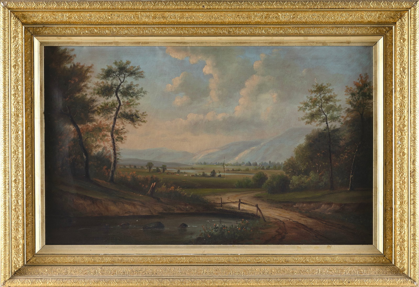 HUSDON RIVER SCHOOL (Late 19th/Early 20th Century,), Riverscape with farm animals and mountains., (1 of 1)