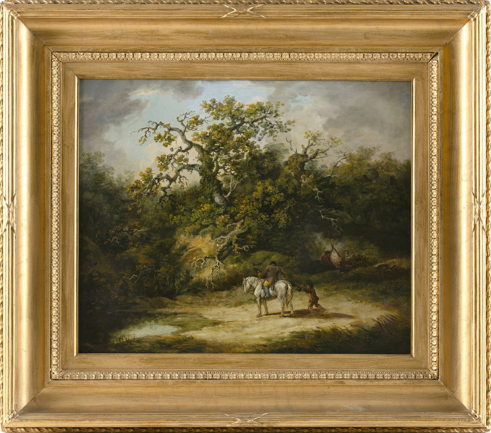 ENGLISH SCHOOL (19th Century,), Gypsy encampment., Oil on canvas, 16.25" x 20.25". Framed 26" x 30". (1 of 2)