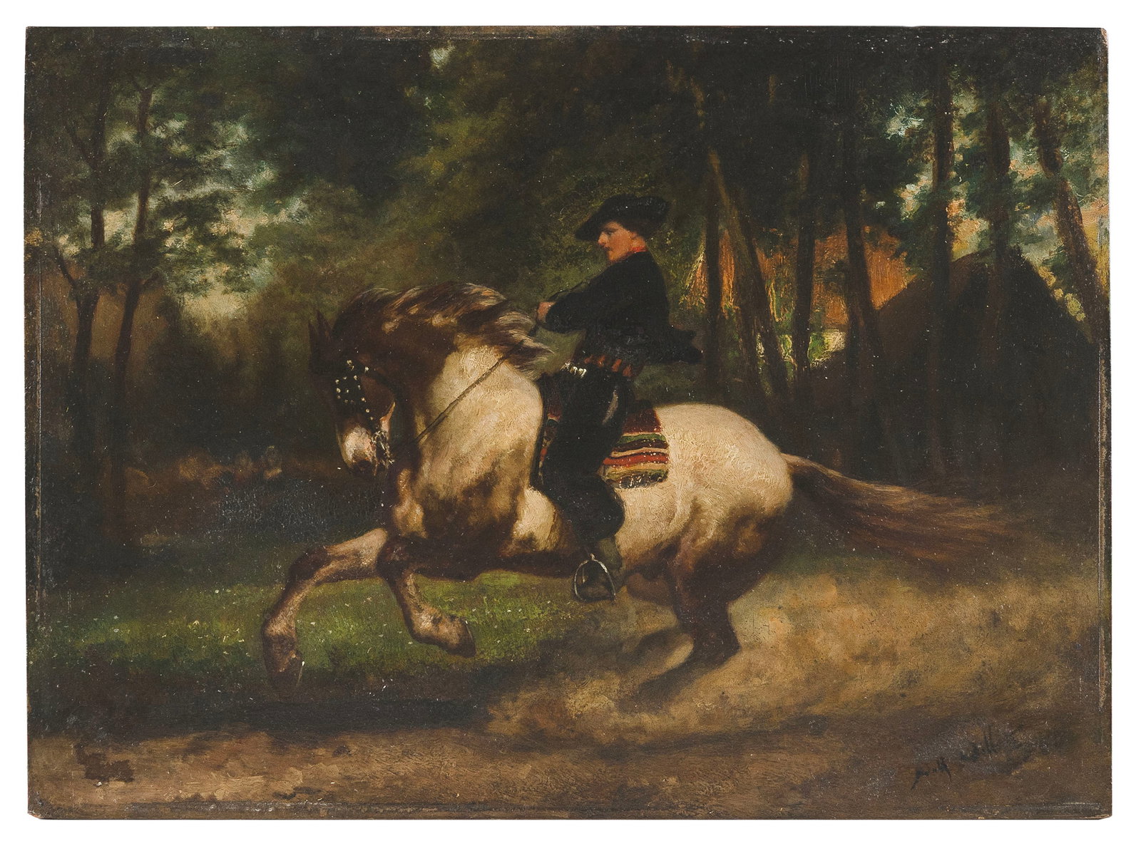 ADOLPHE WILLETTE (France, 1857-1926), Woman on horseback., Oil on panel, 10.25" x 13.75". Unframed. (1 of 1)