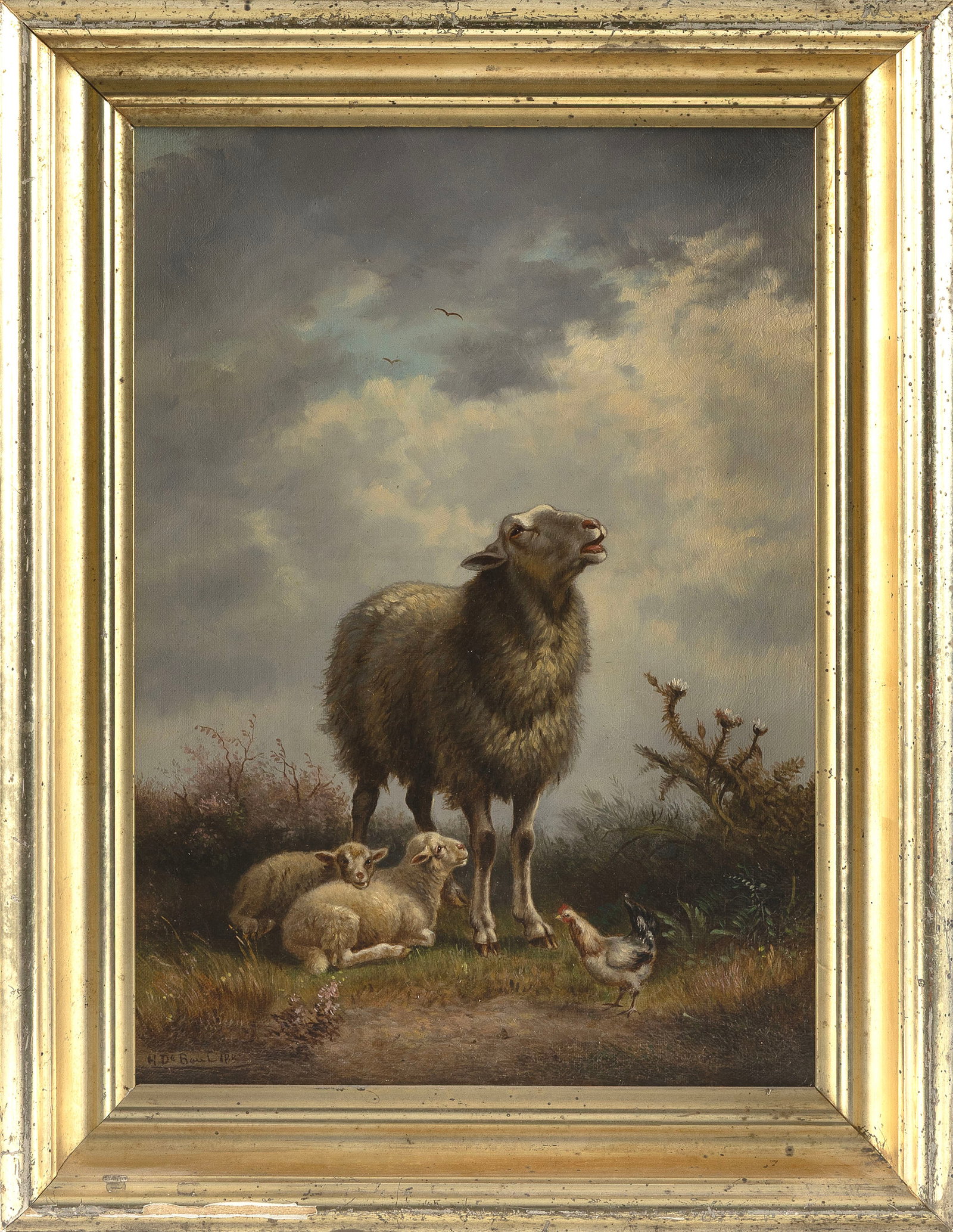 HENRI DE BUEL (Belgium, 1845-1900), Landscape with sheep., Oil on canvas, 14" x 10". Framed 17" x (1 of 2)