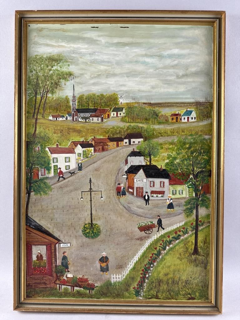 DUTCH SCHOOL (20th Century,), Aerial view of a village roundabout., Oil on glass, 24.5" x 16.5". (1 of 3)