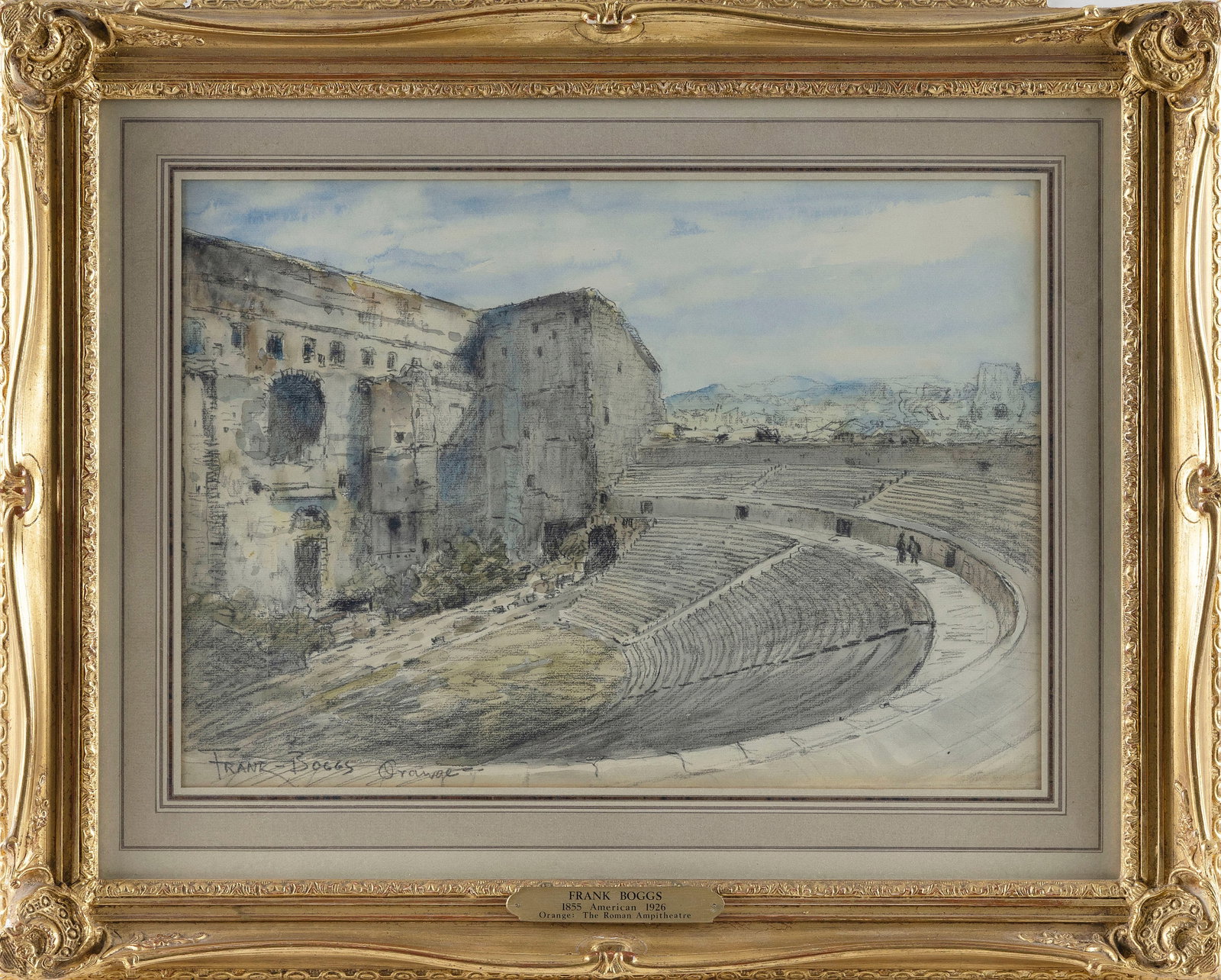 FRANK MYERS BOGGS (Ohio/France, 1855-1926), "Orange: The Roman Amphitheater"., Watercolor and pencil (1 of 2)