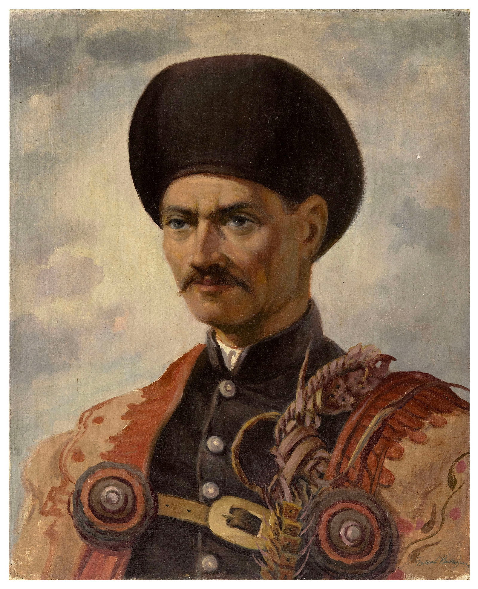 CONTINENTAL SCHOOL (Early 20th Century,), Portrait of a Cossack., Oil on canvas, 20" x 16". (1 of 2)