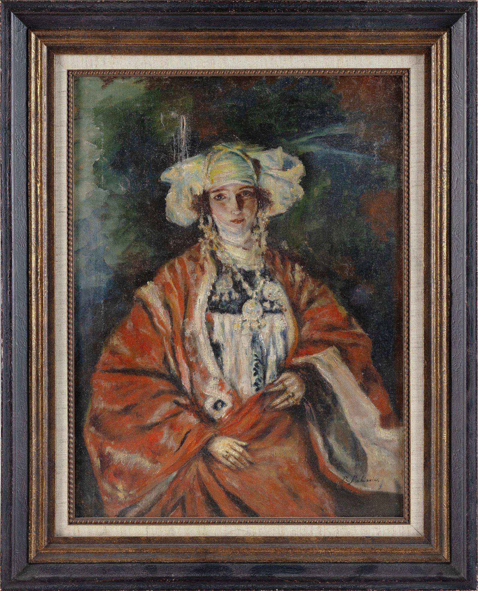 MANNER OF PHILIP ANDREEVICH MALIAVIN (19th/20th Century,), Portrait of a woman in a red shawl., Oil (1 of 2)