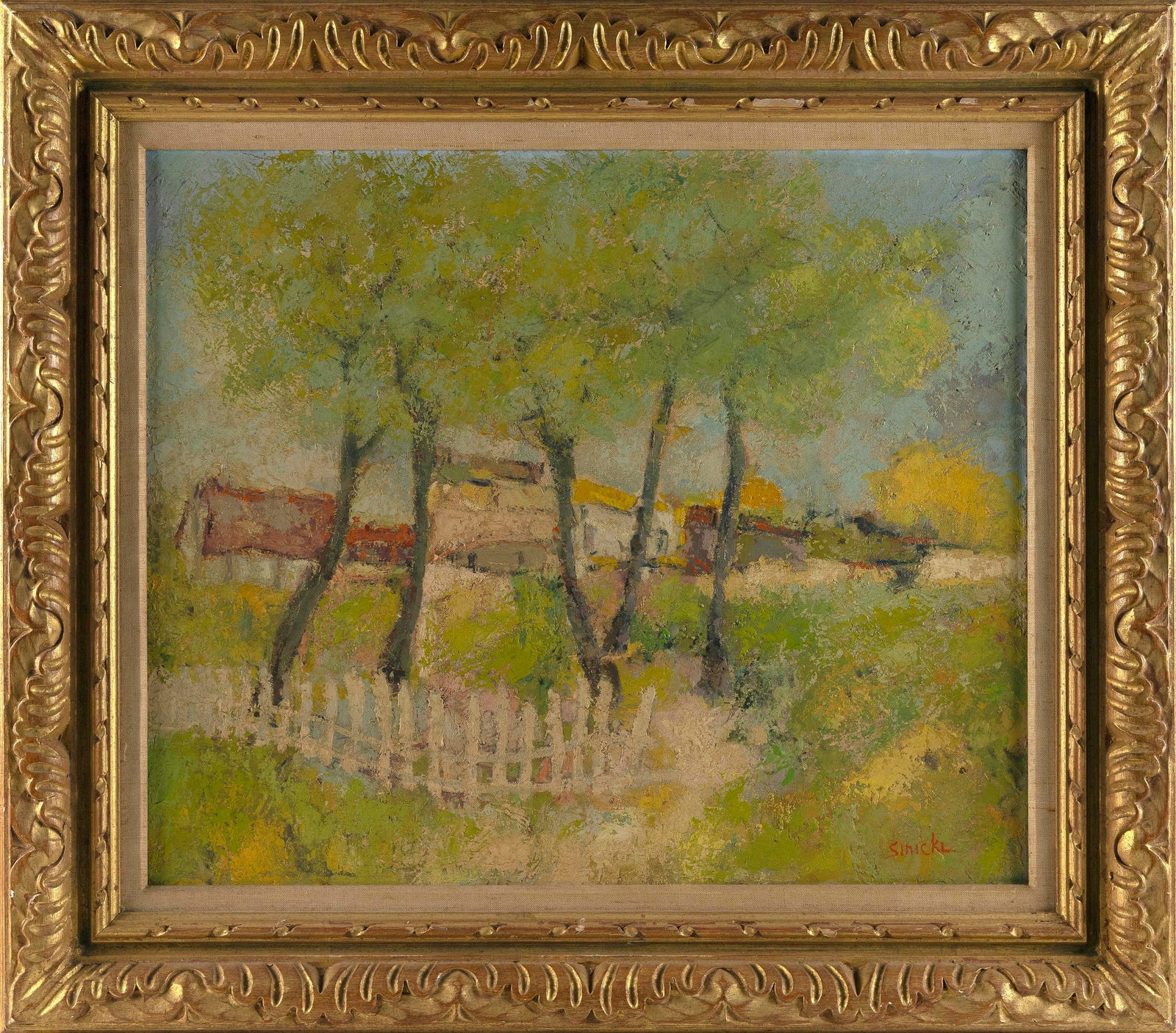 GEORGE RENE SINICKI (France/Russian Federation, 1910-), Landscape with picket fence, trees and (1 of 2)