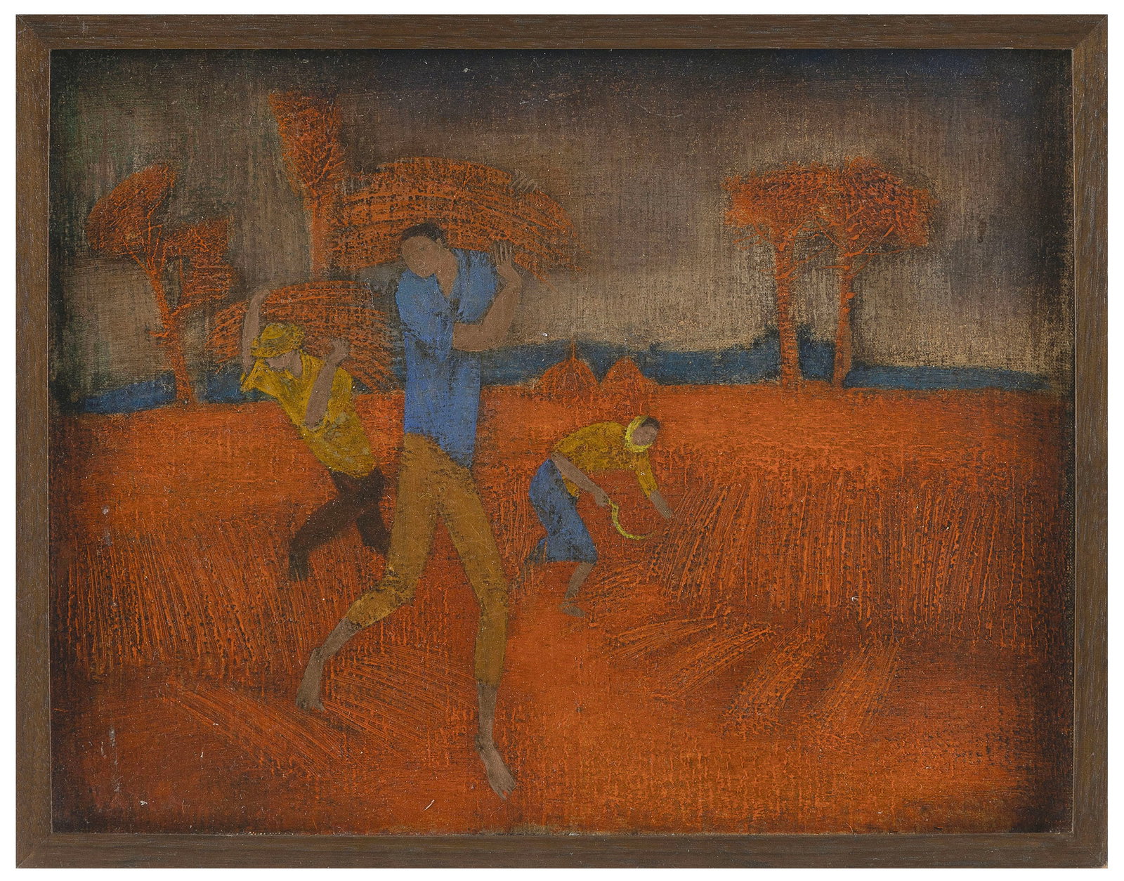 CONTINENTAL SCHOOL (20th Century,), Wheat harvest., Oil on canvas, 10.75" x 13.75". Framed 11.5" x (1 of 2)