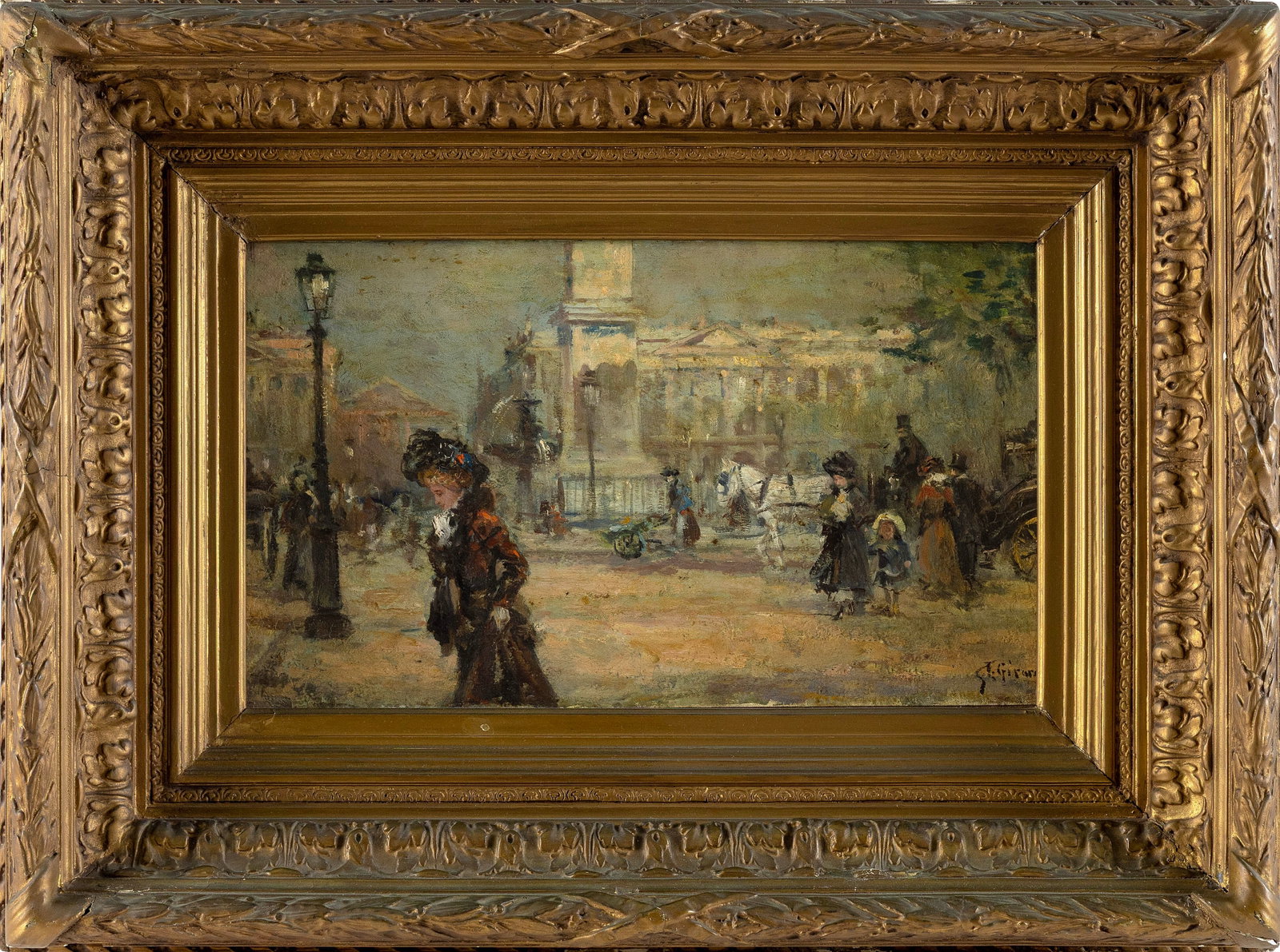 GASTON GERARD (France, b. 1859), "On the Square de la Concorde, Paris"., Oil on panel, 9.25" x 16". (1 of 2)