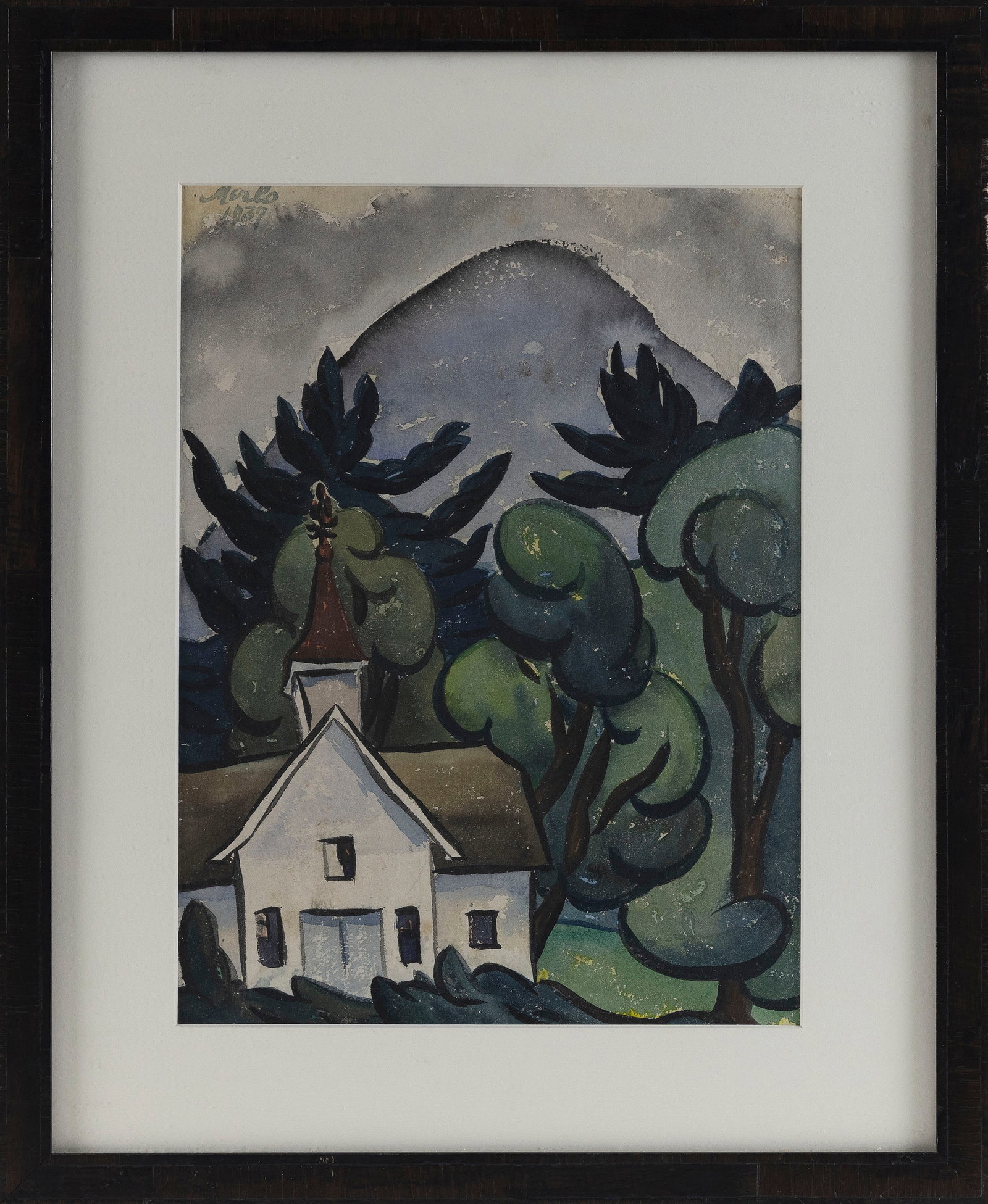ITALIAN SCHOOL (20th Century,), Church nestled in a tree-filled landscape., Watercolor, 15" x 11" (1 of 2)