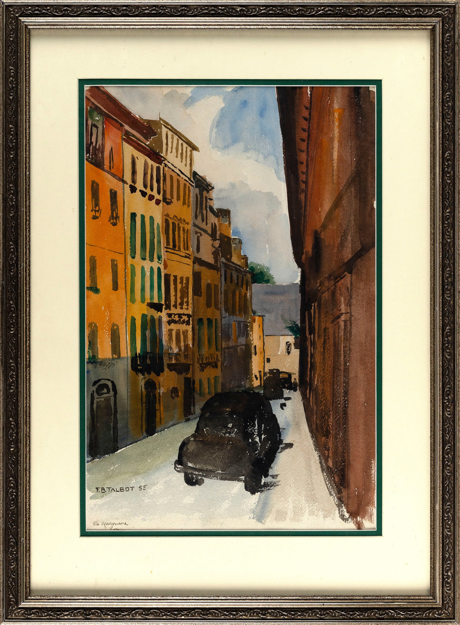 FRITZ BRADLEY TALBOT, MD (Maine, 1878-1964), "Via Gregoriana, Roma"., Watercolor, 22" x 14" sight. (1 of 2)