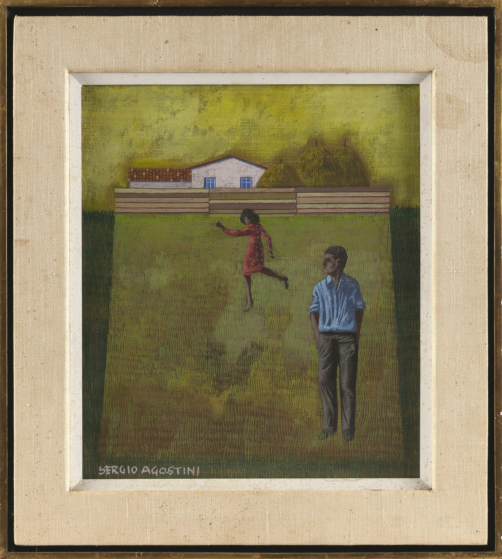 SERGIO AGOSTINI (Italy, 1921-2005), "Fuga"., Oil on canvas, 14" x 12". Framed 19" x 17". (1 of 2)