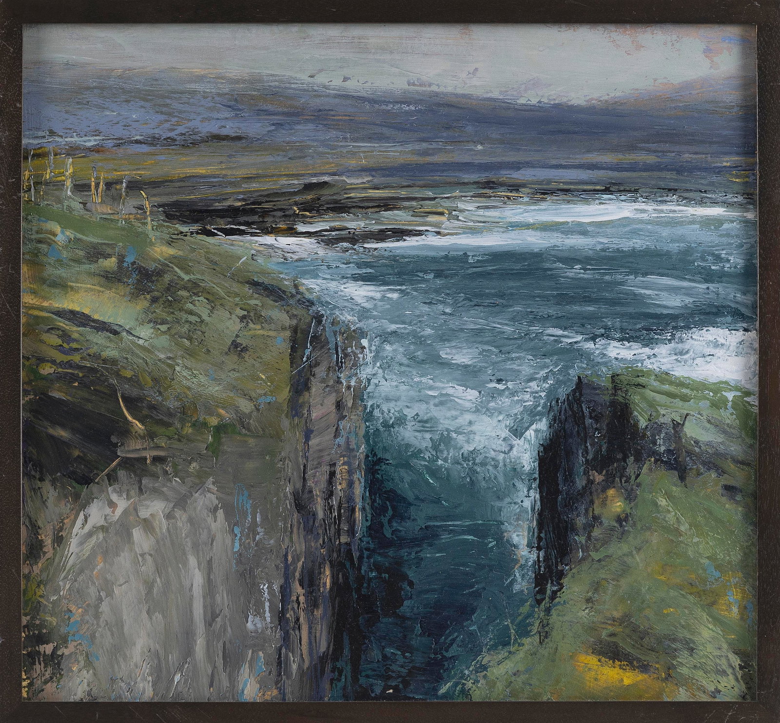 DONALD TESKEY (Ireland, 1956-), Coastal scene., Acrylic on paper, 13.5" x 15". Framed 14.5" x 15.5".: DONALD TESKEY Ireland, 1956- Coastal scene. Artist identified verso. Acrylic on paper, 13.5" x 15". Framed 14.5" x 15.5".