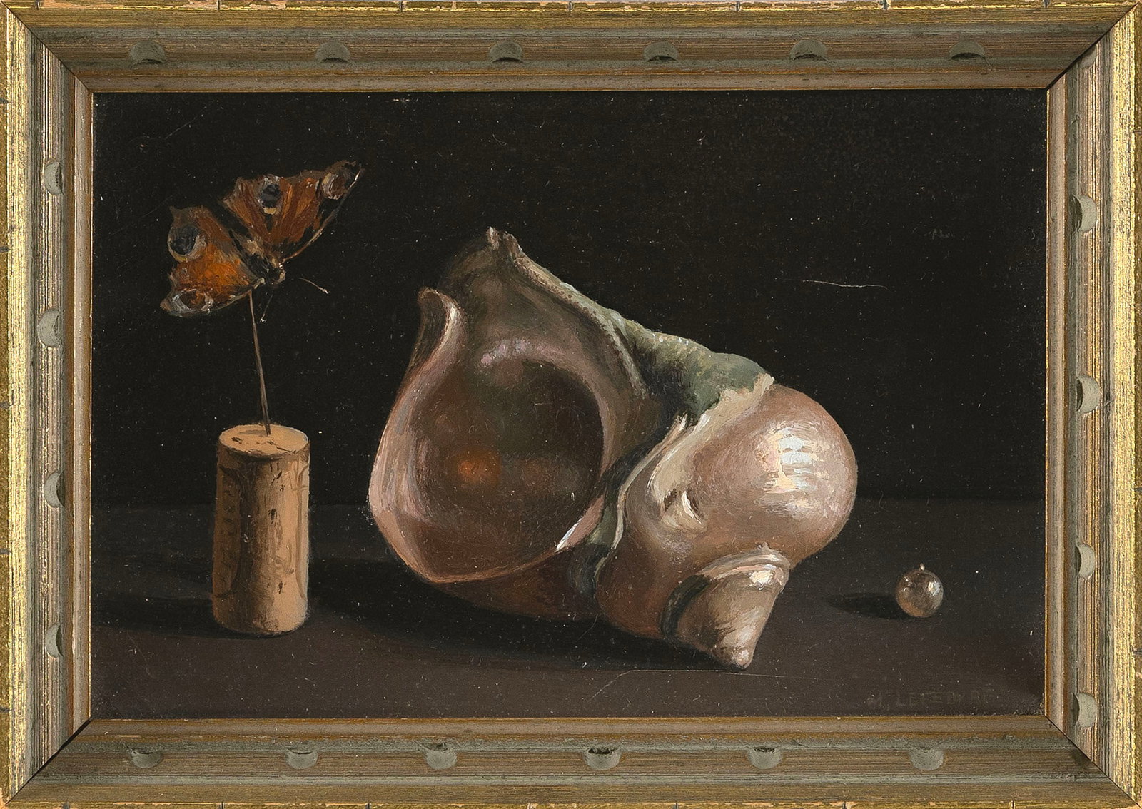ALBERT WILHELM LEFEBRE (Germany, 1873-1974), Still life with shell and butterfly., Oil on canvas, (1 of 2)
