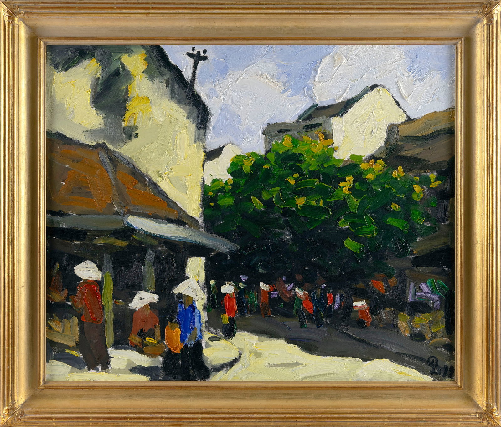 PHAM LUAN (Vietnam, 1954-), Townscape., Oil on canvas, 28" x 35" sight. Framed 36" x 42".: PHAM LUAN Vietnam, 1954- Townscape. Signed lower right. Oil on canvas, 28" x 35" sight. Framed 36" x 42".