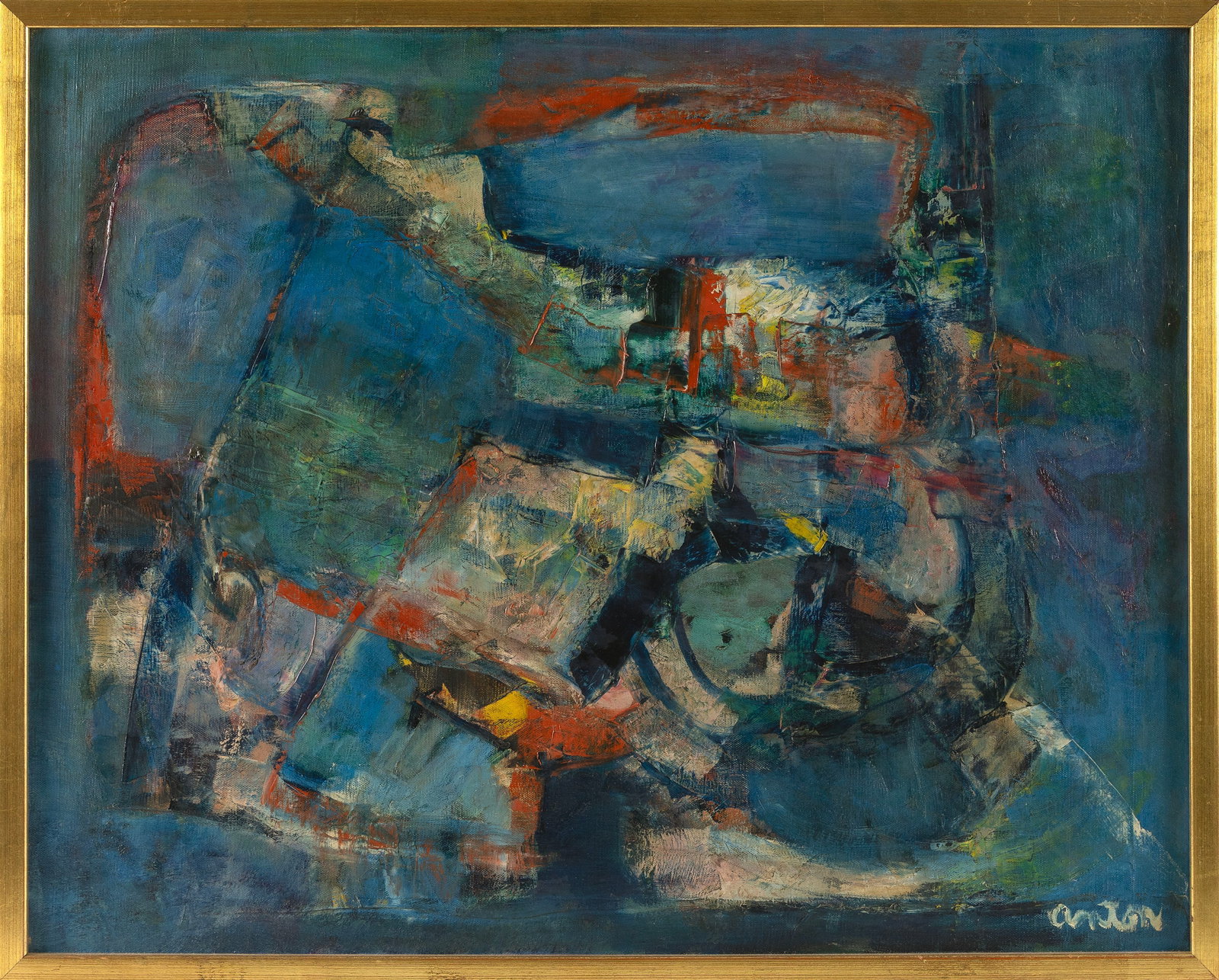 HAROLD ANTON (New York, b. 1905), Abstract composition., Oil on canvas, 24" x 30". Framed 23.25" x (1 of 2)