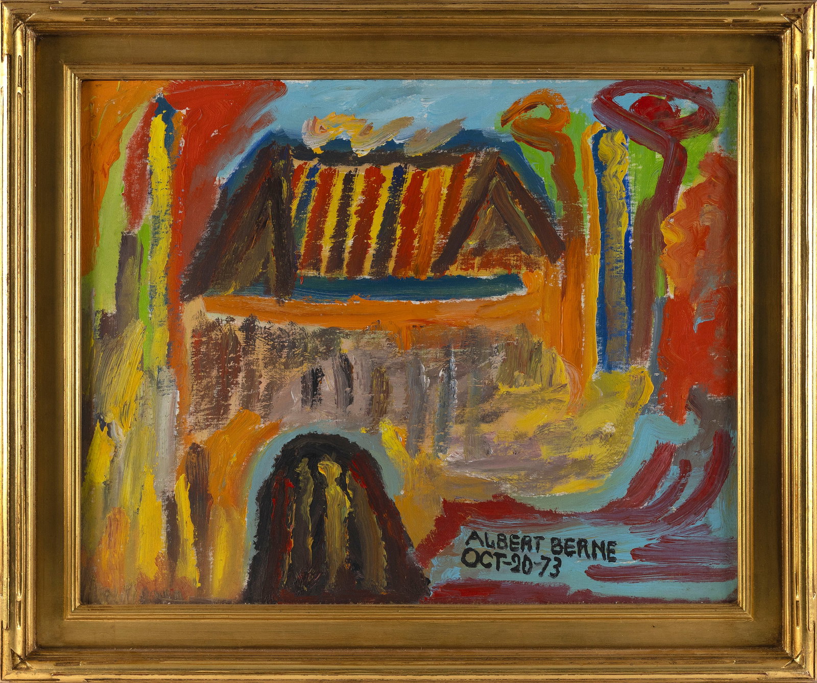 ALBERT BERNE (Massachusetts/Ohio, 1877-1973), Landscape with building., Oil on canvas, 24" x 30". (1 of 2)