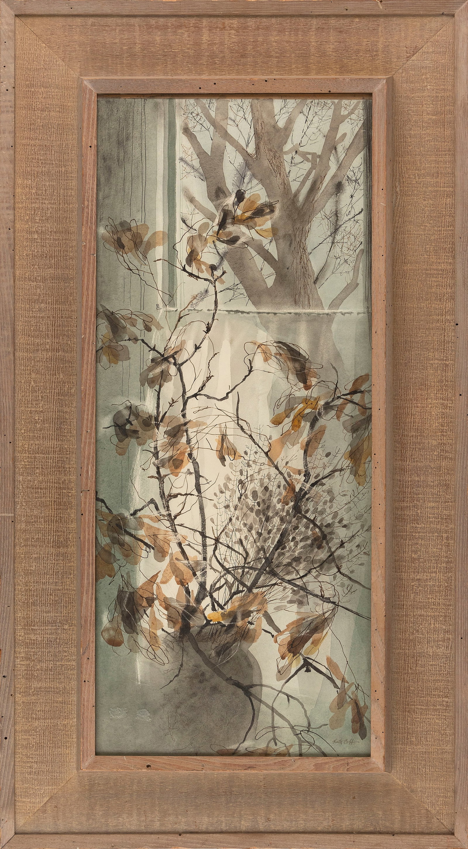 RUTH COBB (Massachusetts, 1914-2008), Branches., Watercolor on paper, 29" x 11.25" sight. Framed 38" (1 of 2)