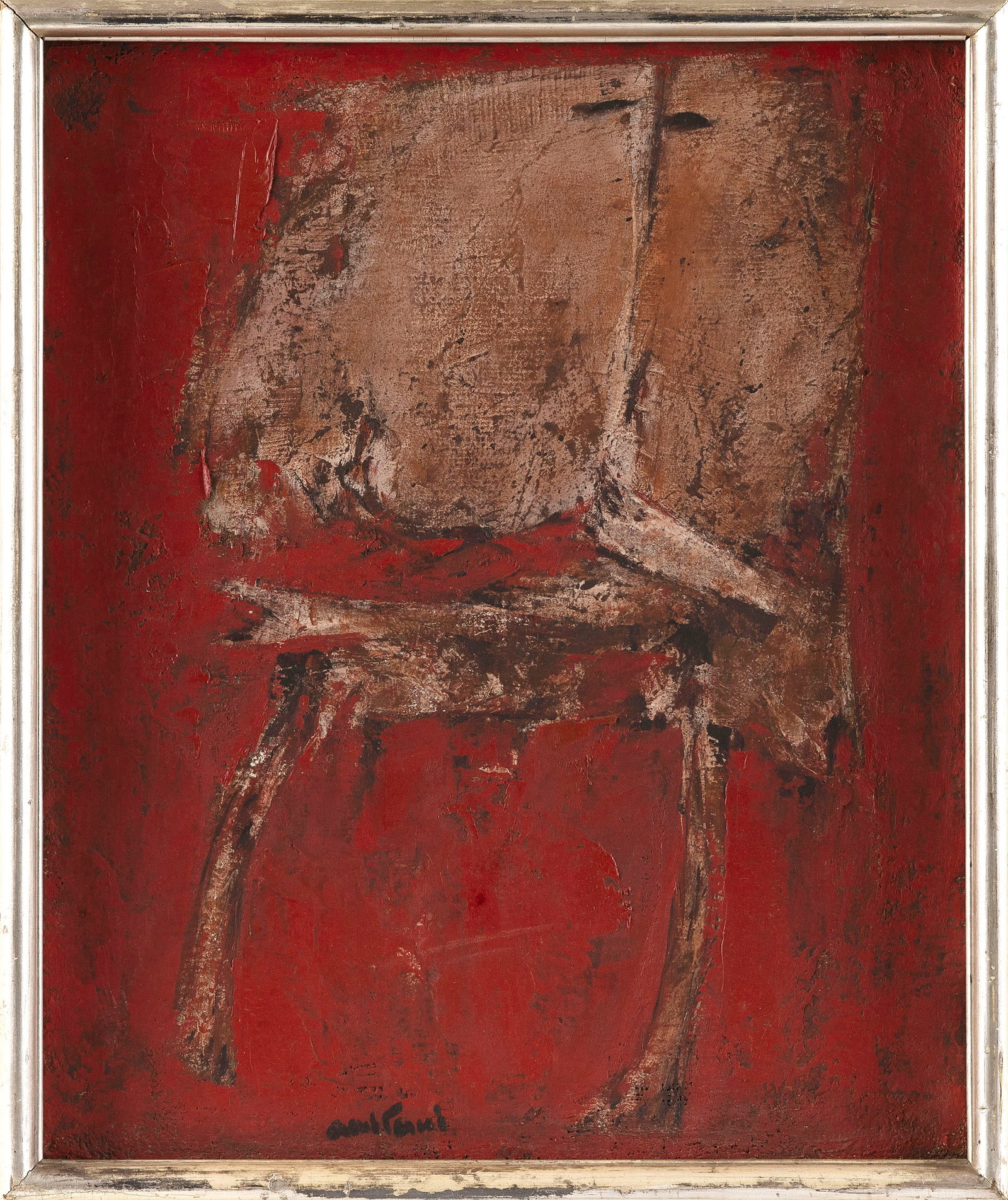 CONTEMPORARY SCHOOL , Abstract composition., Oil on burlap, 17.5" x 14.5". Framed 19" x 16". (1 of 2)
