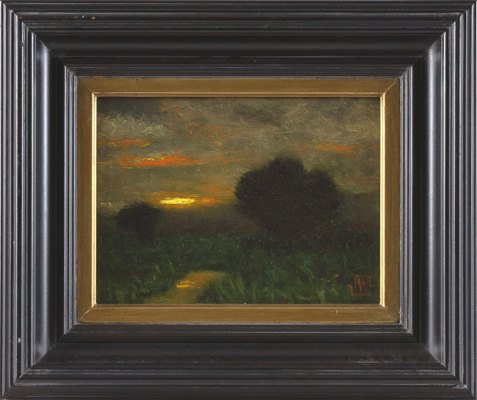 JOE WOJDAKOWSKI (Maine, 1972-), "Summer Sunset"., Oil on board, 6" x 8". Framed 10.5" x 12.5". (1 of 2)