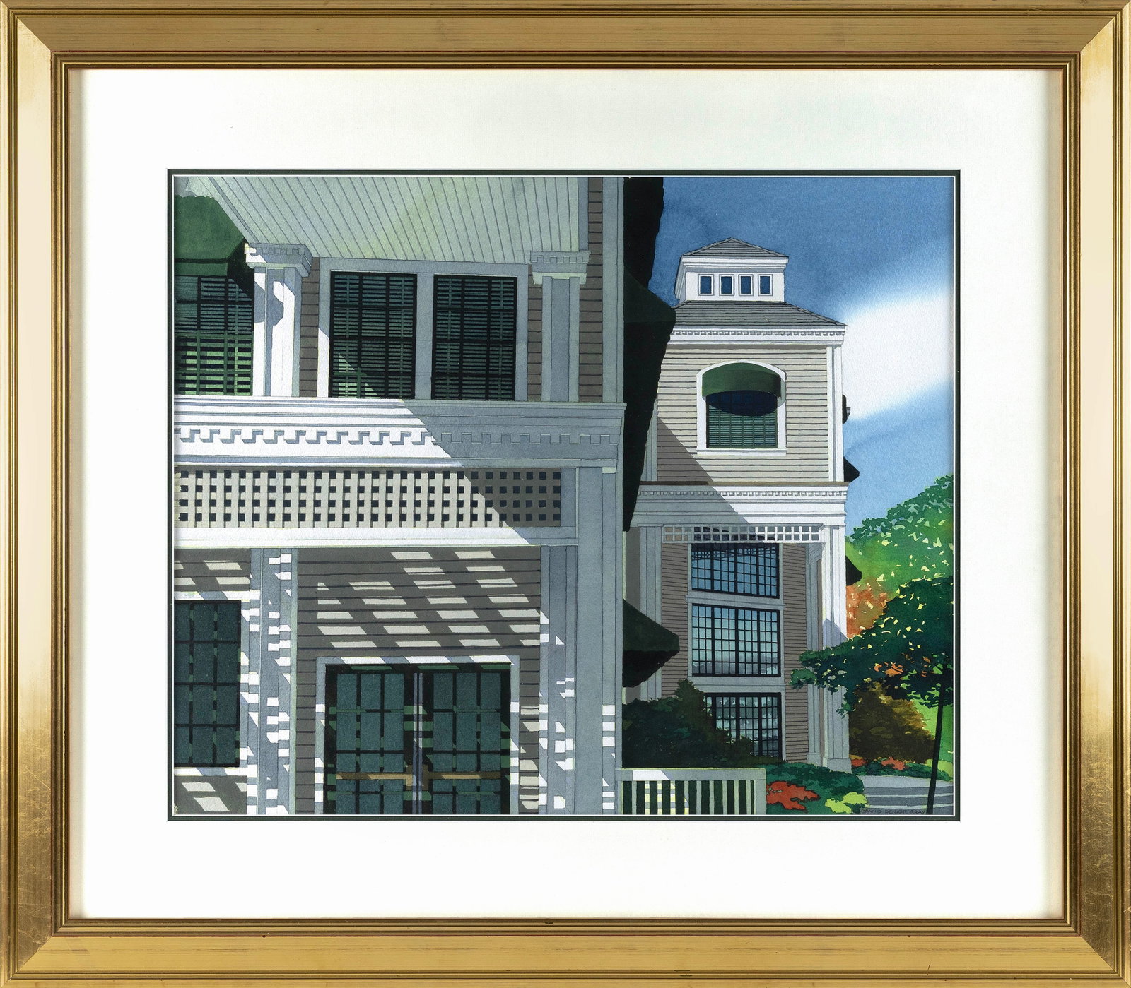 DAVID DODGE GRAY (Maine, 1953-), House and shadows., Watercolor, 19.5" x 24" sight. Framed 31" x (1 of 2)