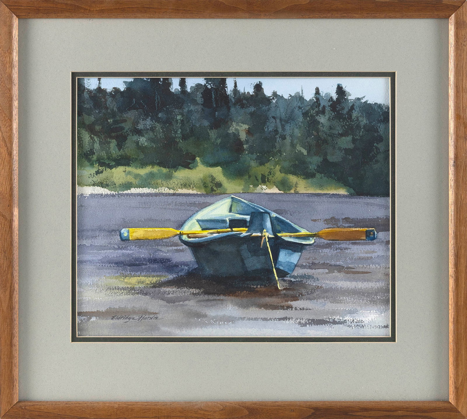 ELDRIDGE HARDIE (Colorado, 1940-2021), Blue rowboat., Watercolor on paper, 11" x 13". Framed 18" x (1 of 1)