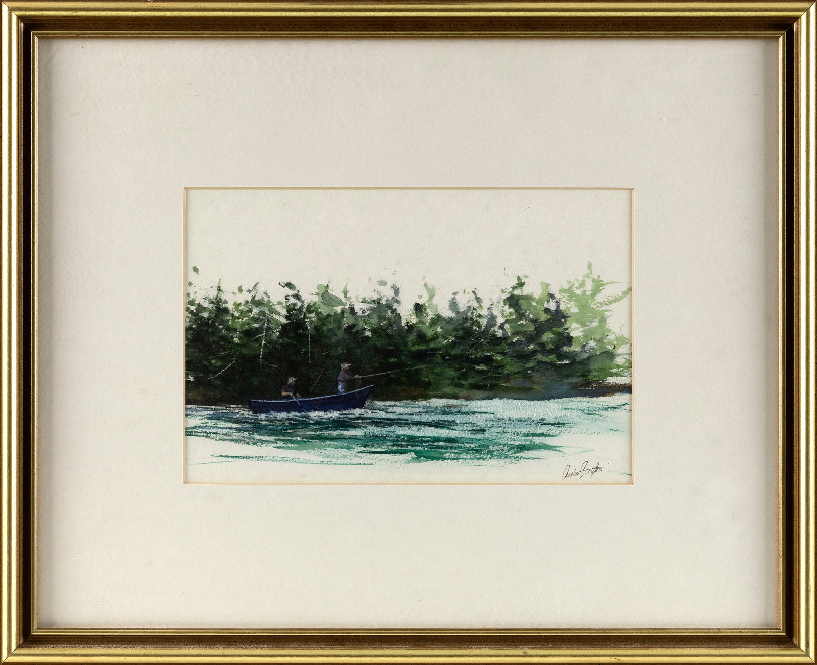 ANTON (TONY) STETZKO (Massachusetts, 1950-2015), Fly fishermen in a boat., Watercolor, 8" x 12" (1 of 2)