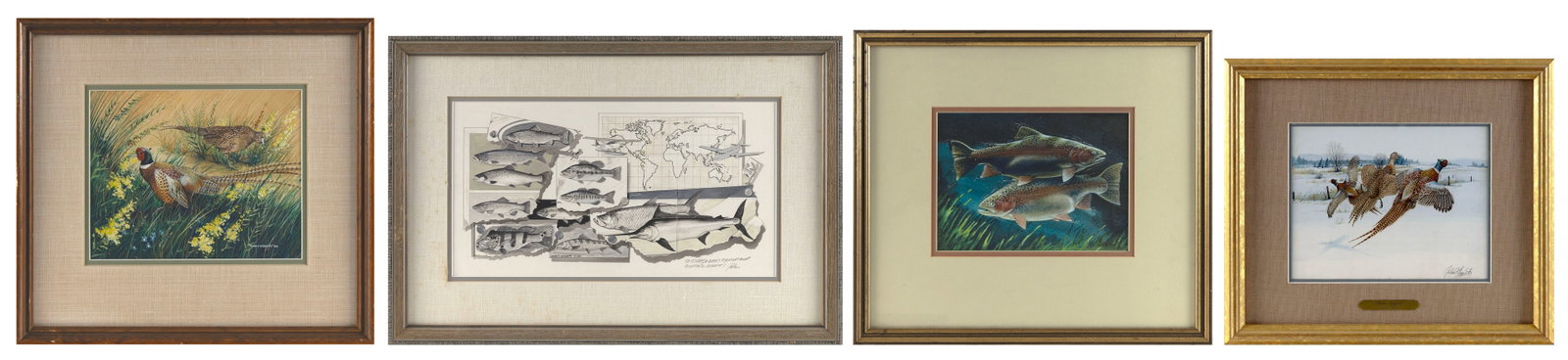 JOHN F. EGGERT (Massachusetts, 1934-2001), Four sporting scenes, two of fish and two of pheasants., (1 of 9)