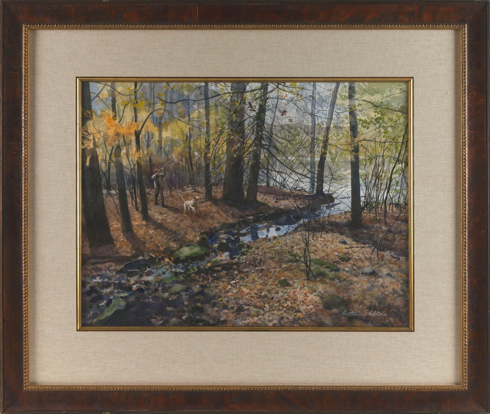 ARTHUR SHILSTONE (Connecticut/New York, 1922-2020), Woodcock hunting., Watercolor, 18" x 24". Framed (1 of 2)