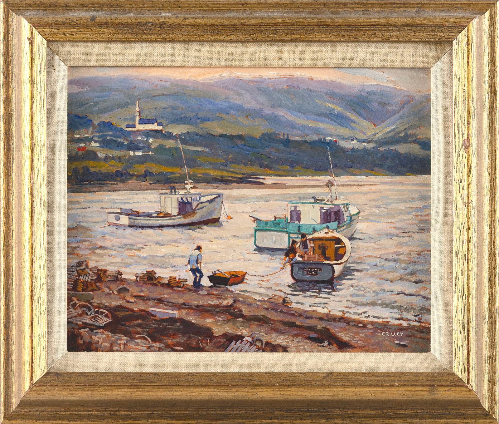 JOSEPH JAMES CRILLEY (Pennsylvania, 1920-2008), "Bay St. Lawrence - Cape Breton"., Oil on board, 8": JOSEPH JAMES CRILLEY Pennsylvania, 1920-2008 "Bay St. Lawrence - Cape Breton". Signed lower right "Crilley". Titled verso. Oil on board, 8" x 10". Framed 11" x 13".
