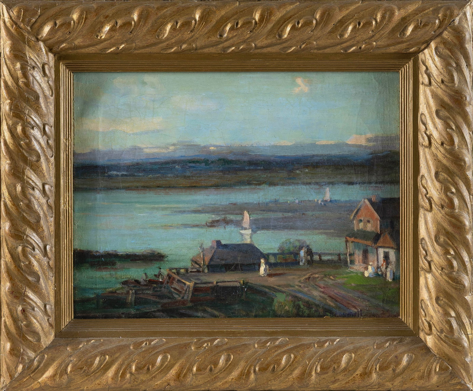 FRANKLIN PELEG BROWNELL (Massachusetts/Canada, 1857-1946), "Gaspesie"., Oil on canvas, 12.5" x: FRANKLIN PELEG BROWNELL Massachusetts/Canada, 1857-1946 "Gaspesie". Signed lower right "F.P. Brownell". Titled on gallery label verso. Oil on canvas, 12.5" x 16.5". Framed 18" x 22".